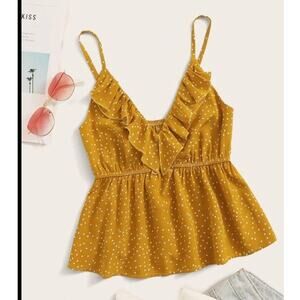 Shein Polka Dot Ruffle Cami Yellow White Size 1XL